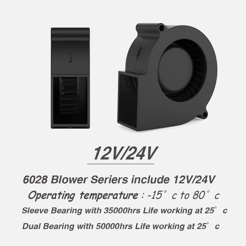 브러시리스 쿨러 냉각 DC 원심 송풍기 팬 2 개, 60mm 12V 24V 2 핀 60x28mm 6028 6cm 슬리브 듀얼 볼 방열판 라디에이터