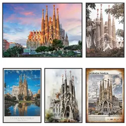 Sagrada Familia Temple Spain Barcelona Landscape Canvas Print Painting Art Roman Catholic Church Gaudi Architecture Room Decor