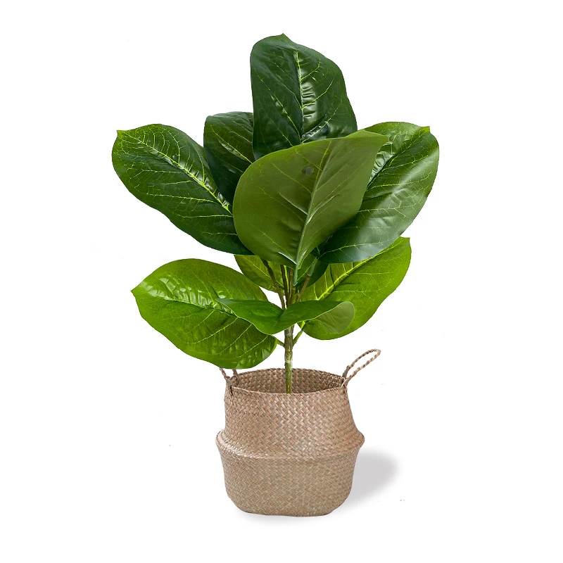 43cm 9 Leaves Artificial Plants Branch Fake Ficus Tree Plastic Banyan Leafs Rubber Small Oak Foliage For Home Room Desktop Decor