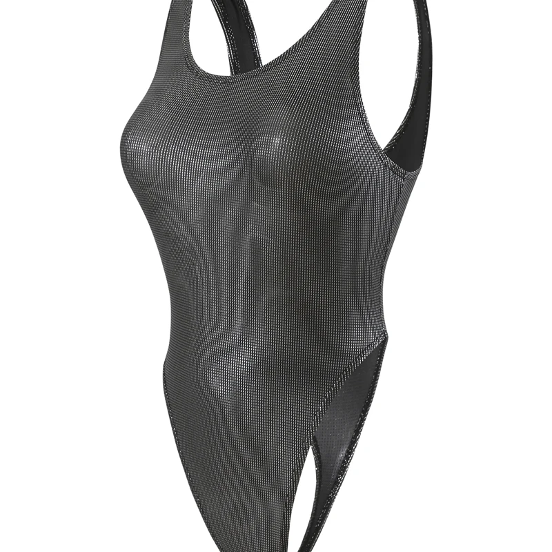 sexy woman gloss black gold silver Bodysuit swimsuit Tight High-Cut Bikini Thong one-piece swimsuit