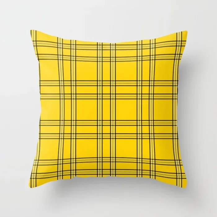 Geometric yellow check pattern throw pillow cover with short plush print for living room sofa decoration cushion cover