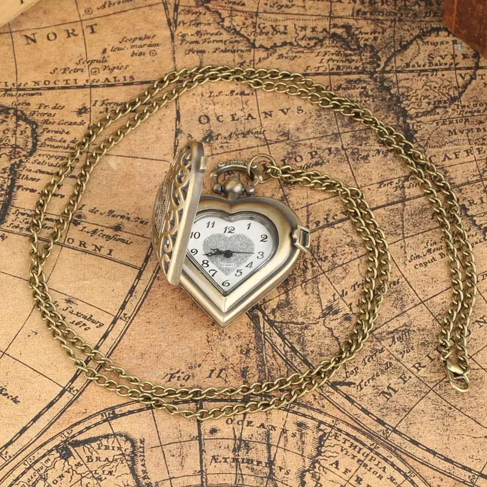 أنيق خمر على شكل قلب كوارتز ساعة الجيب هدية للسيدات سحر قلادة قلادة الساعات العتيقة نمط ساعة الجيب
