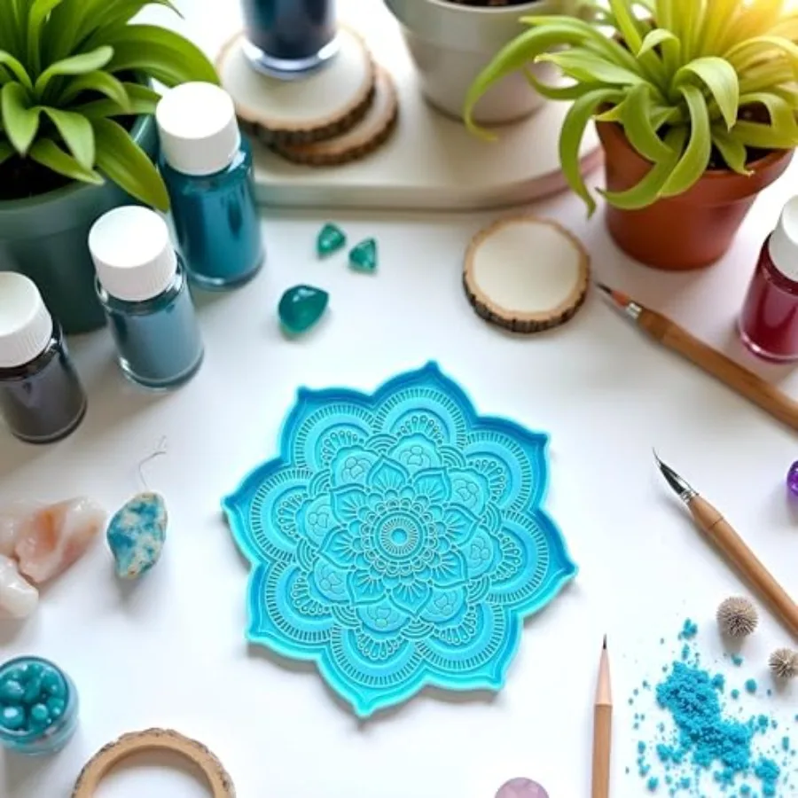 Blue Epoxy Resin Silicone Molds - Epoxy Resin Mold Flower Tray Cup Mat Casting Silicone Mould DIY Crafts Home Decoration Making view 3