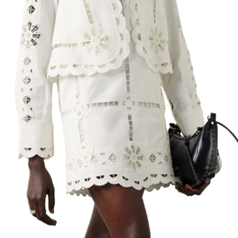 

Женское белое платье из двух предметов, платье миди на шнуровке с эластичной резинкой на талии и пышными рукавами, с открытыми оборками, 2025 г.