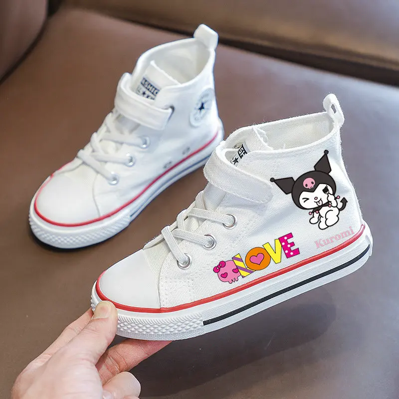 Kuromi Children\'s Canvas Shoes Girls cartoon Sneakers Students White Shoes Leisure sports shoes Melody tennis Sneakers Size25-36