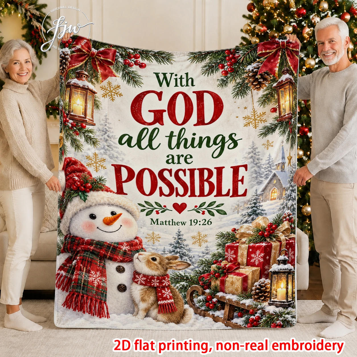 1pcs Christmas Faith Blanket With God All Things Are Possible Winter Snowman Rabbit Throw Blanket for Home Couch Bed