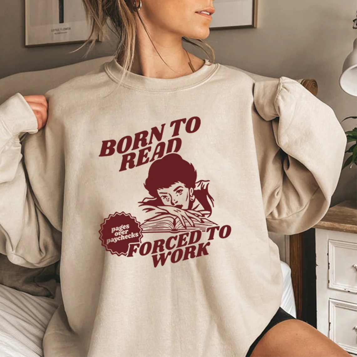 

Born To Read Bookish Sweatshirt Funny Reader Hoodie Bookish Gift for Women Dark Romance Crewneck Sweatshirt Book Lover Pullover