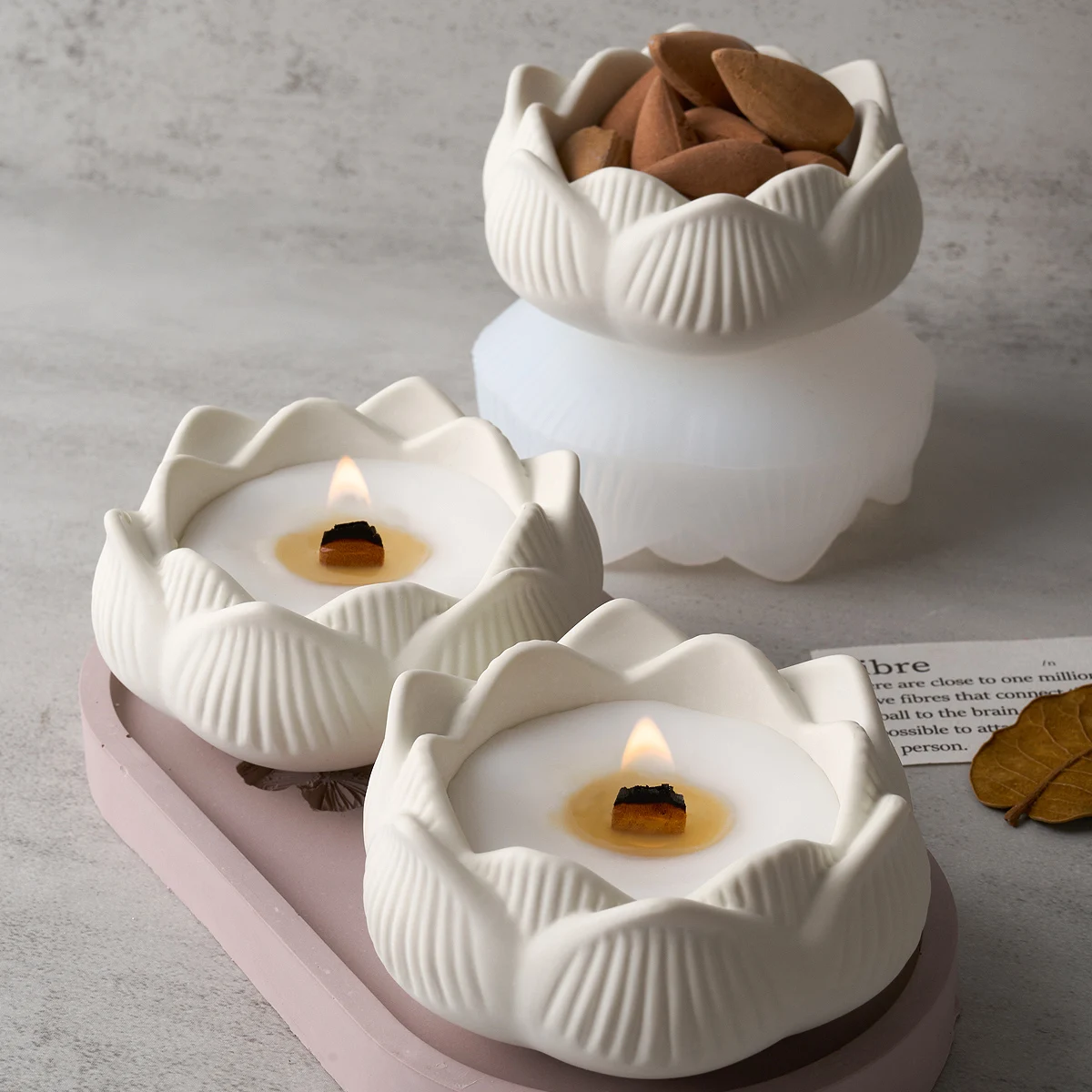 Lotus Shape Candle Holder Plaster Mold for Crafting