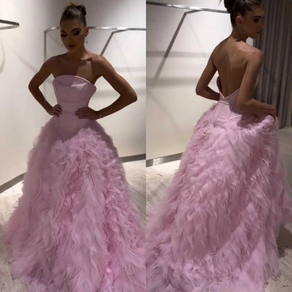 Women Intricate Strapless Ball Gown Quinceanera Open Back Draped Sweep/Brush Skirts Net/Tulle Evening