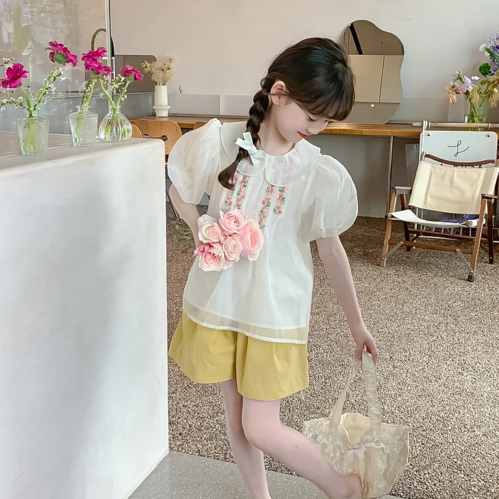 Girls Two-piece Set 2024 Summer New Childrens Clothing Western Style Hanfu Little Girl New Chinese Two-piece Set Leisure Simple image 6