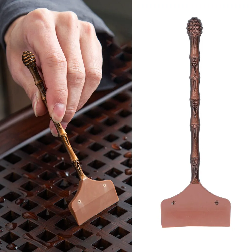 High Hardness Alloy Handle Tea Tray Cleaning Brush Soft Silicone Head Brown Color Tea Tray Cleaning Sweeper Dual Purpose Design