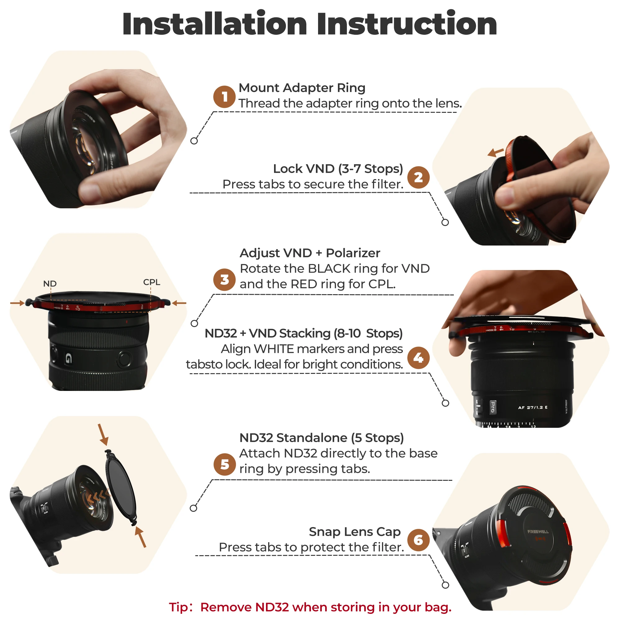 Freewell 82mm L1 Real Locking Cameras Filter All Day Kit – Hybrid VND/CPL 3-10 Stops with ND32 Filters Photography Accessories