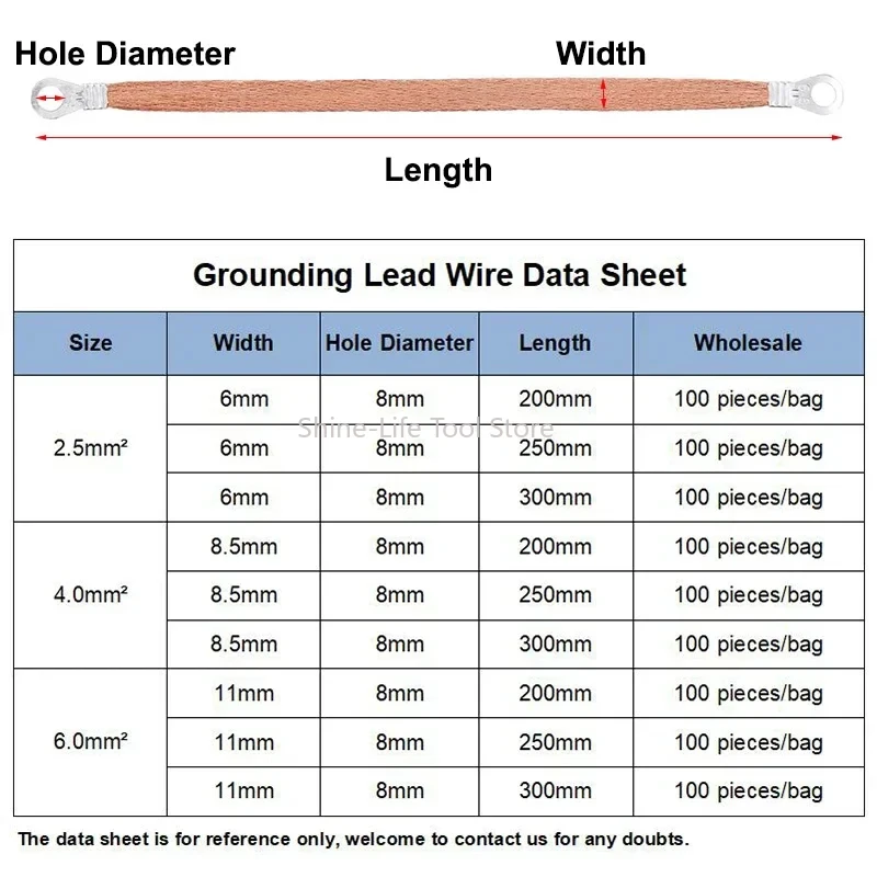 SL 2.5/4/6 Square Copper Clad Aluminum Bridge Grounding Braid Wire Length 200/250/300mm Cable Bridge Grounding Lead