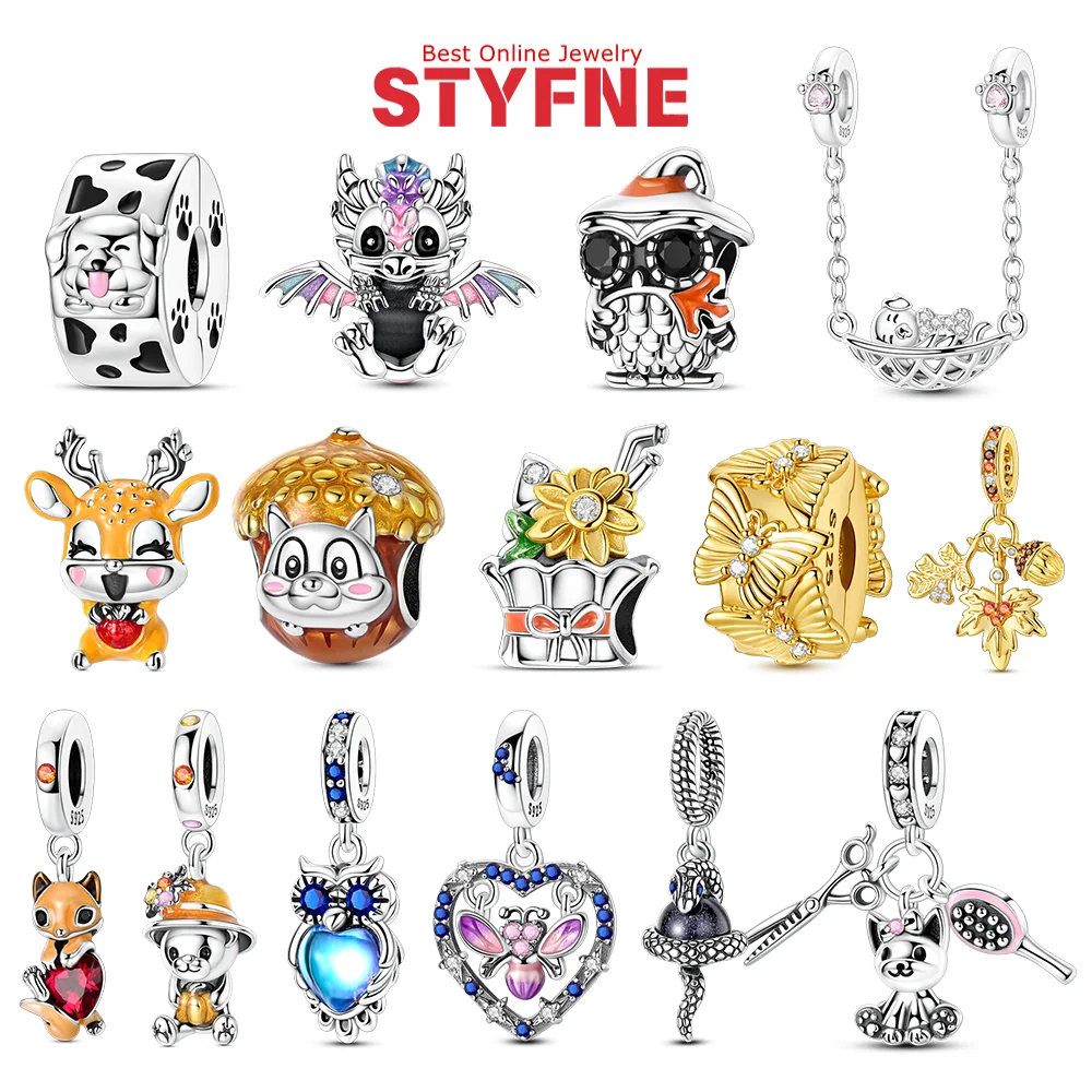 

925 Silver Animal Series Charms Pumpkin Bear Deer Owl Firefly Beads Pendants Fit Bracelet DIY Women Girl Birthday Jewelry Gift