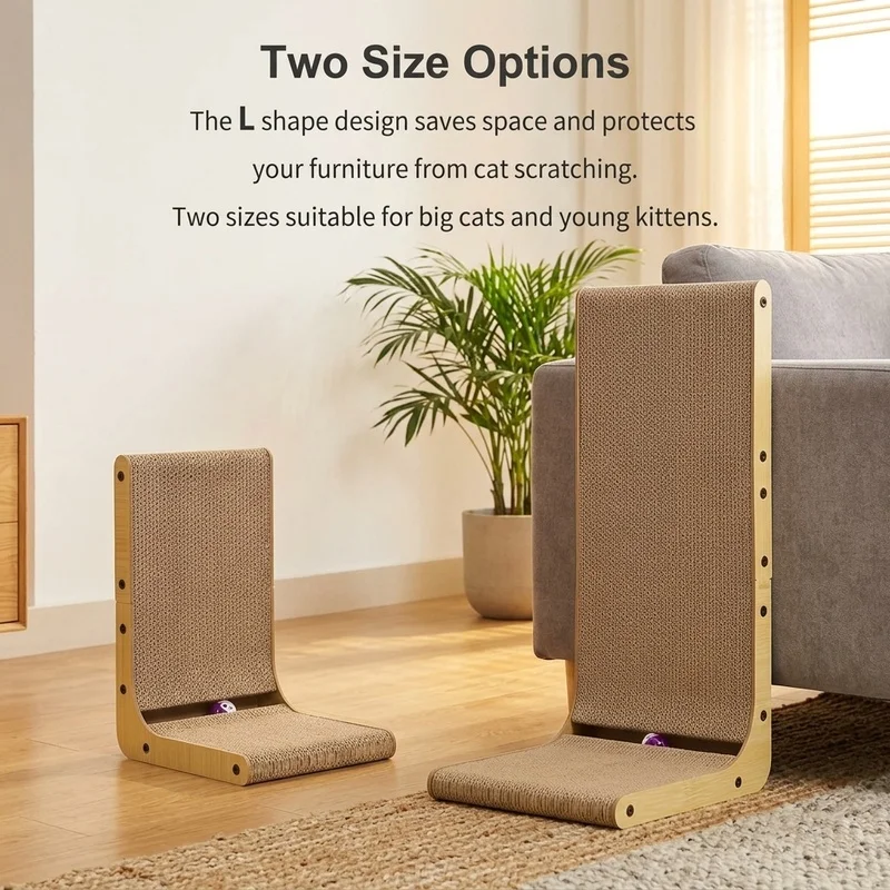 L-Shape Cardboard Cat Scratching Post Durable Wear-Resistant Scratch Pad for Small Large Cats Indoor Cat Toy Furniture Protector