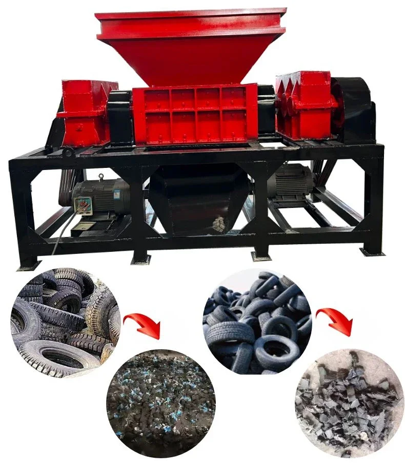 Double shaft tires shaft used tire recycling rubber tire shredder machine