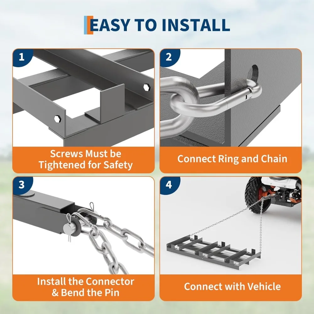 6피트 헤비듀티 드래그 해로우 (ATV, 트랙터, UTV용) - 체인 링크가 있는 드라이브웨이 그레이더, 조경 작업용 견인식