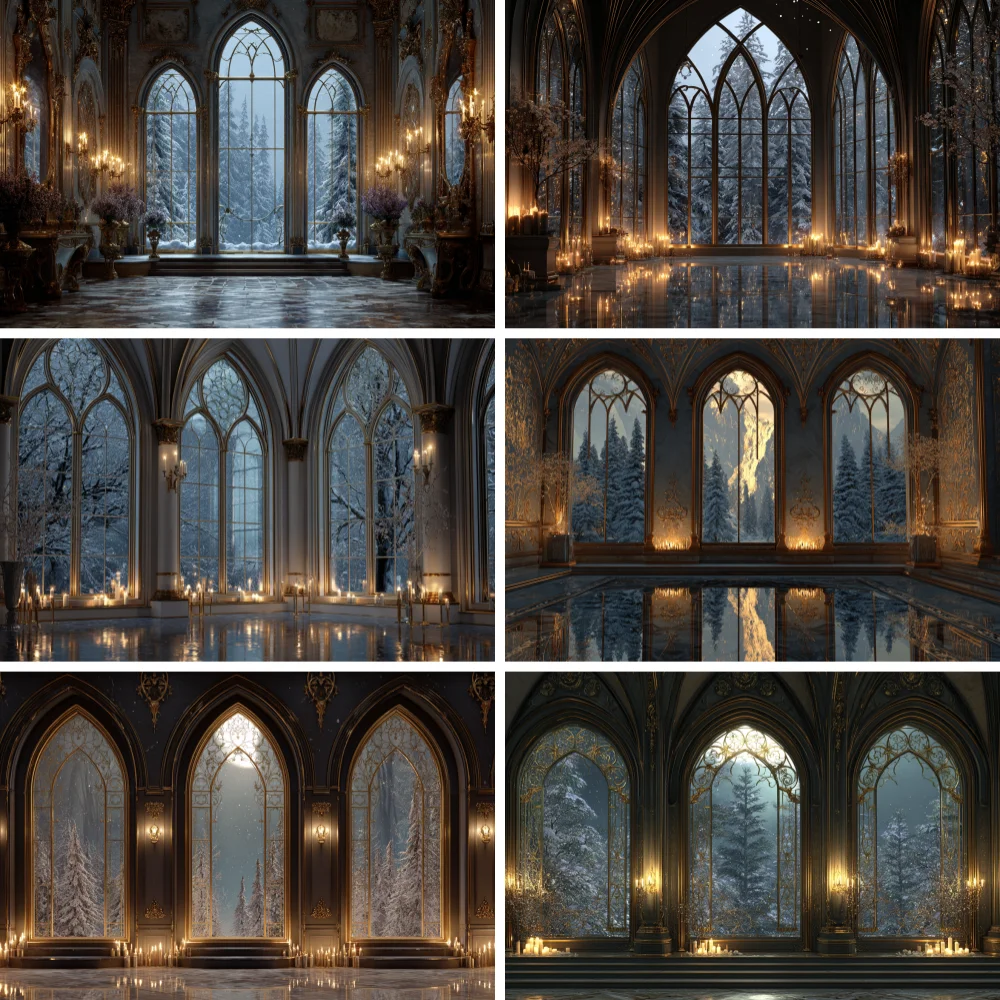 Retro Gothic Room Photography Backdrop Medieval Castle Palace Church Christmas tree Xmas Kids Adults Portrait Photo Background