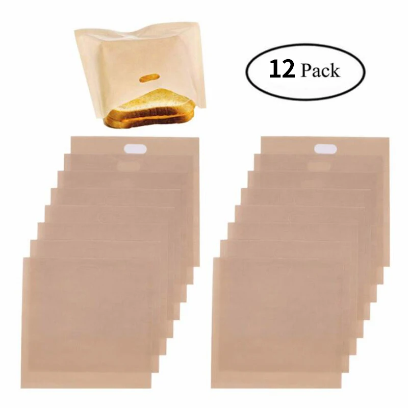 12Pcs Reusable Toaster Bag Non-Stick Bread Baking Bag Sandwich Bags Toast Microwave Heating Pastry Tools 17X19cm