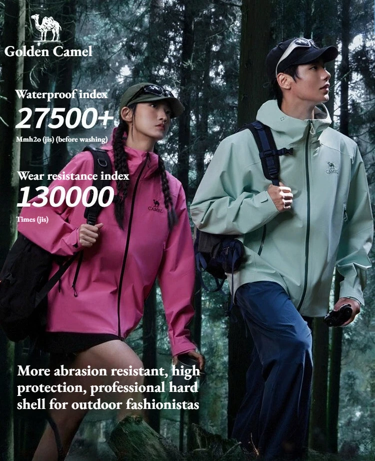 Golden Camel Men's Hard Shell Hiking Jackets Rainstorm Waterproof Hooded Coats Outdoor Camping Travel Climbing Waterproof Jacket