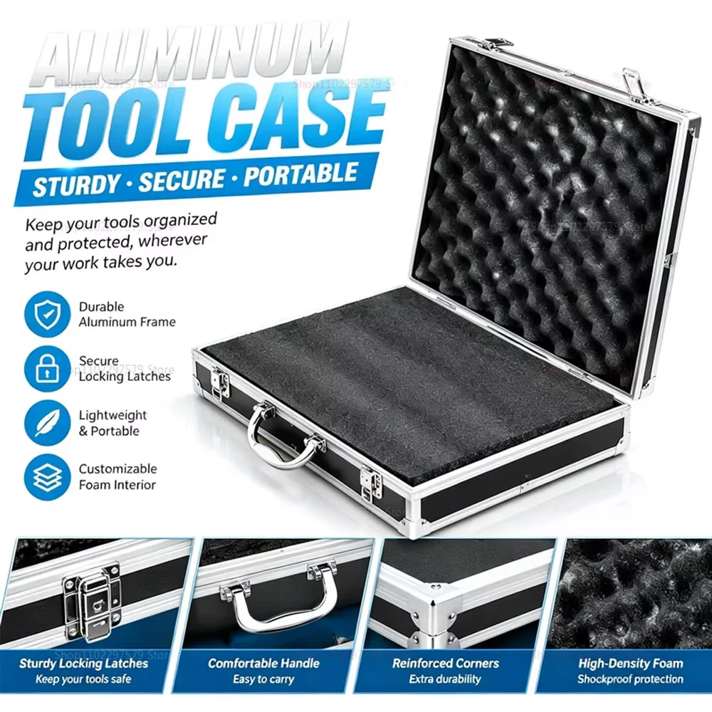 Aluminum Portable Tool Box Storage Case with Sponge Lining Impact Resistant Handheld Toolbox for Garage Workshop Home Repairs