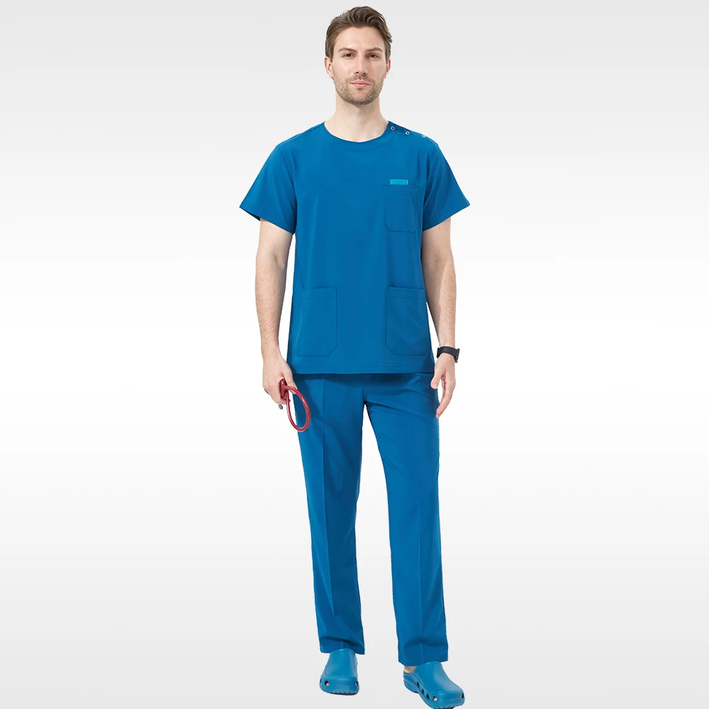 크루넥 의사 유니폼 남성용 의료 스크럽 세트 동물병원 간호복 치과 소아과 의류 4방향 스트레치 S0202