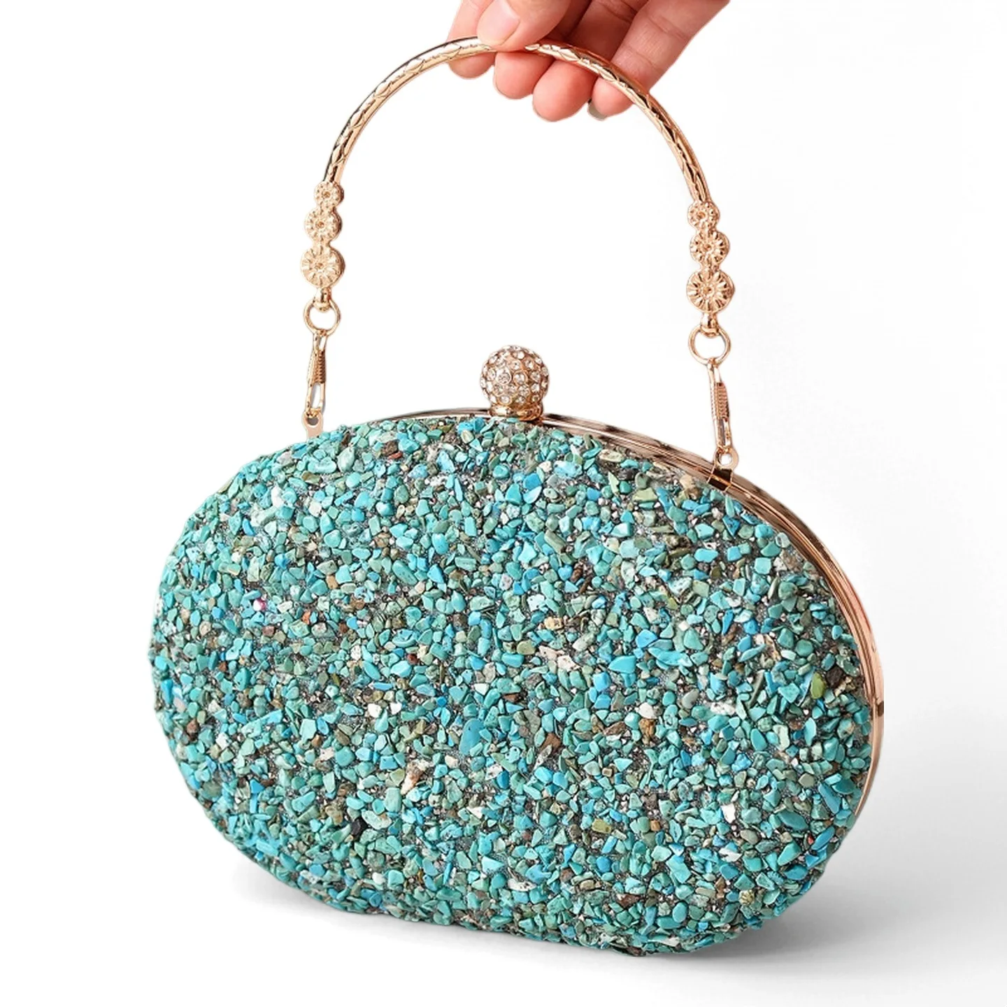 Graziosa pochette da sera con decorazione in pietra, glamour, chic, sofisticata, attraente, favolosa ed elegante per la cena