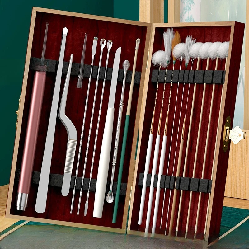 High-end ear picking tool set, professional digging, stepping on oil, ear spoons, goose feather sticks