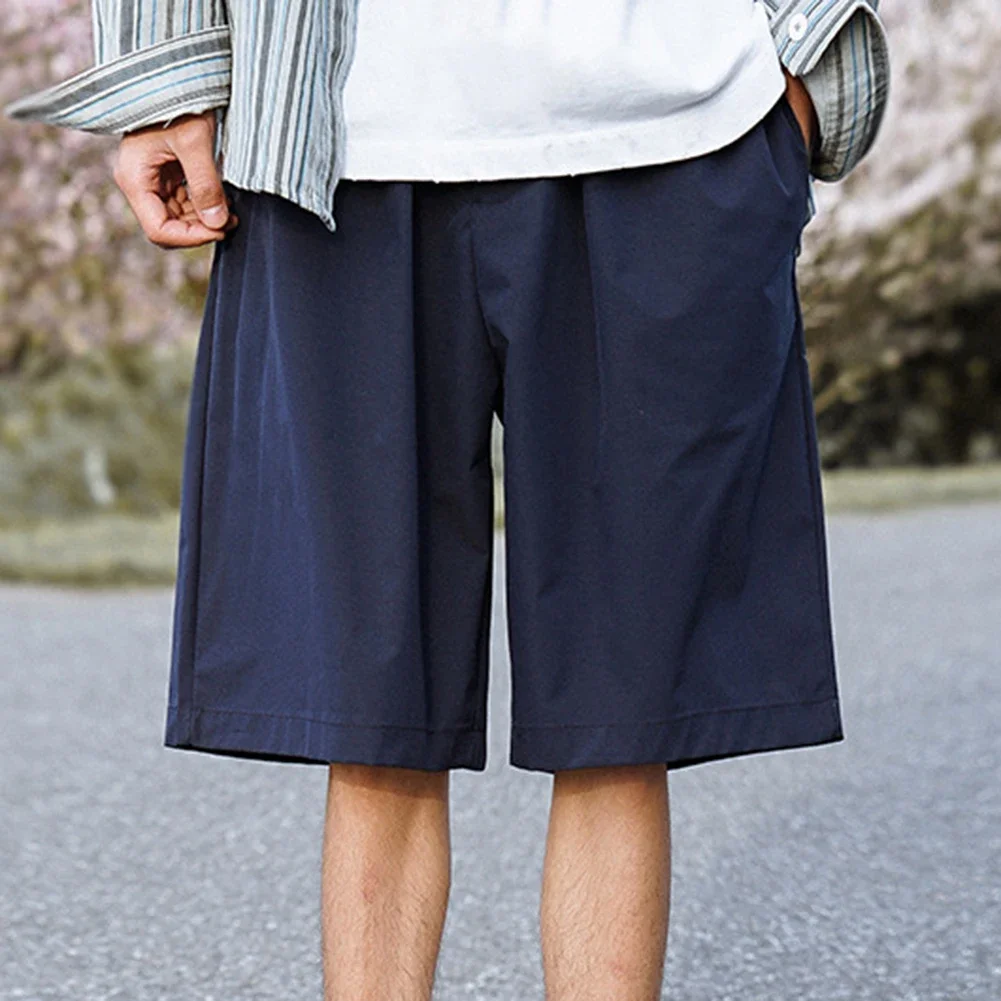 Casual Outings Khaki Mens Thin Pants Loose Fit Casual Shorts Pants Streetwear Medium Waist Design Polyester Fabric