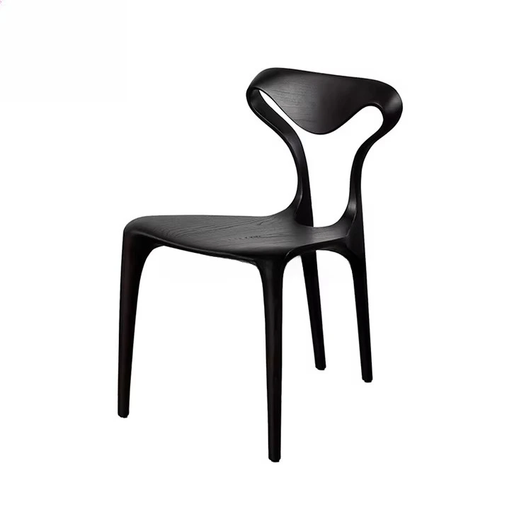 #Modern Design Black Wooden Dining Chair Creative Personality Solid Ash Wood Frame Unique Backrest for Home Dining Room Chairs
