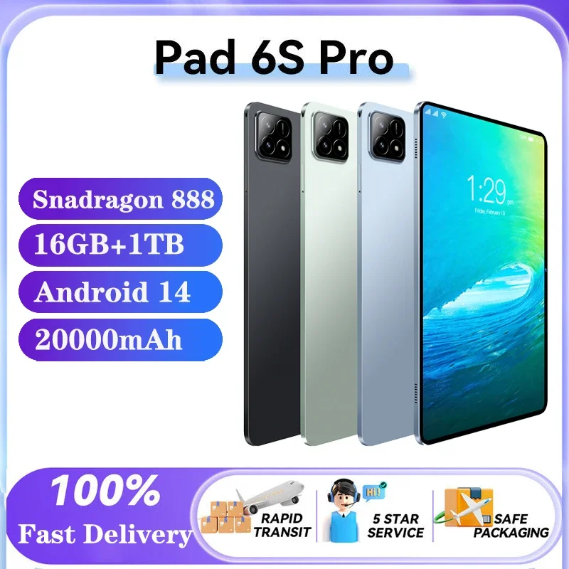 

2024 NEW Pad 6s Pro Android Tablet PC Android 14 11 Inch 16GB 1T 5G Dual SIM Phone Call GPS Bluetooth WiFi Google Tablette PC