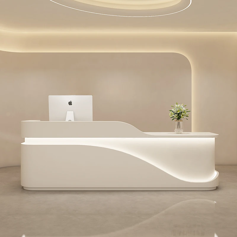 

Luxury Front Reception Desk Counter Office Check Out Modern Lighting Cash Standing Salon Cabinet Theke Rezeption Bar Furniture