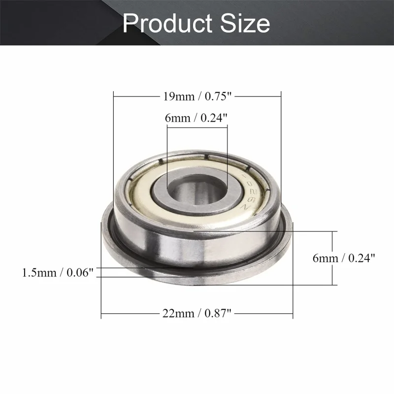 F626ZZ Deep Groove Bearings 6x19x22x6x1.5mm Double Bearing High Carbon Chromium Steel Roller Guide Bearing 5pcs