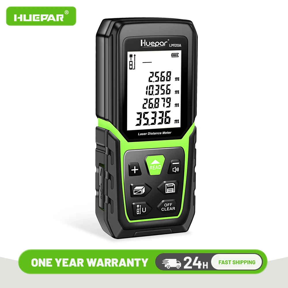 Huepar Laser Rangefinder Rechargeable Distance Meter 50M/100M/120M Measurement Tool With LCD Display Screen Digital Measure Tape