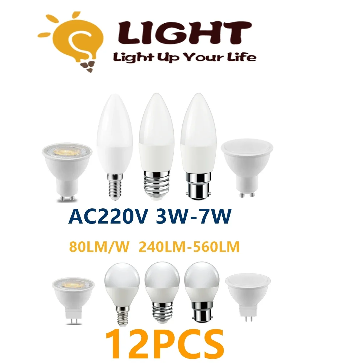 

12PCS Factory direct LED light bulb candle lamp E14 GU10 MR16 AC220V low power 3W-7W high lumen no strobe Apply to study kitchen