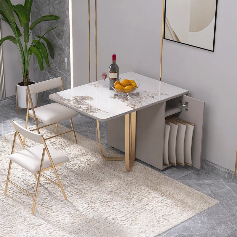 European Nordic White Table Gold Drawer Storage Rectangular Wood Dining Table Small Extendable Mesa Plegable Kitchen Furniture