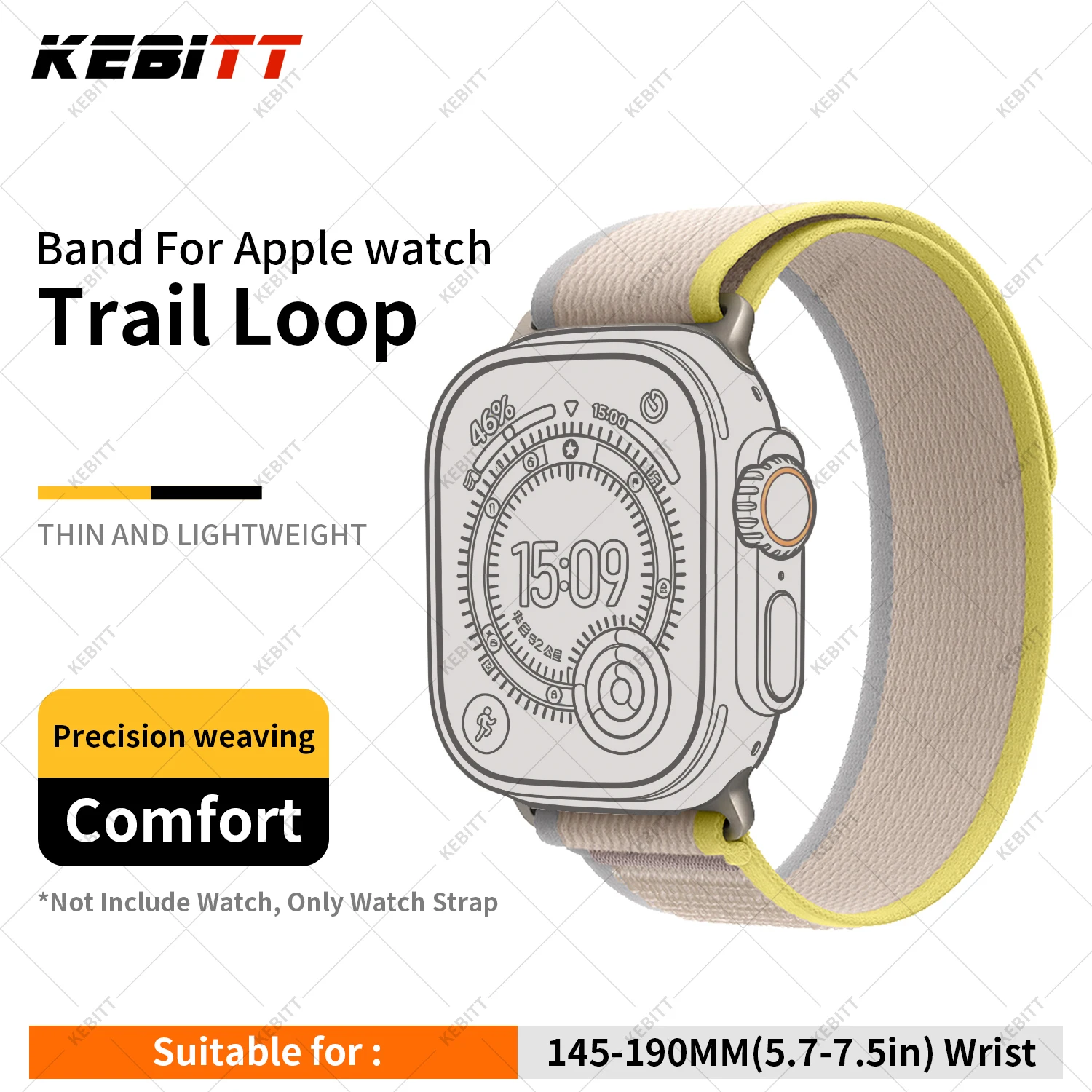 Kebitt Neues hochwertiges Nylonarmband Trail Loop mit natürlichem Titan-Finish für Apple Watch 11 10 9 8 7 6 Se 3 Ultra 3 2 Band Iwatch 8
