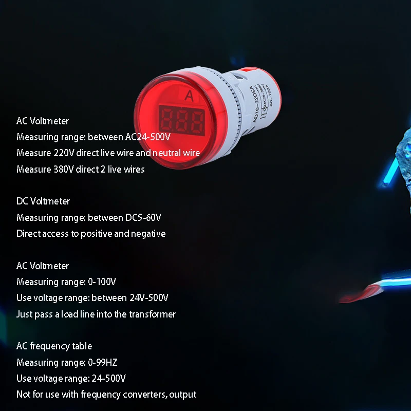 LED mini AC voltmeter power indicator small digital display 60v-550v square round