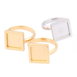 5pcs Stainless Steel Gold Plated 10mm Square Cabochon Ring Base Setting Blanks Adjustable Fingerring Bezels For Jewelry Making