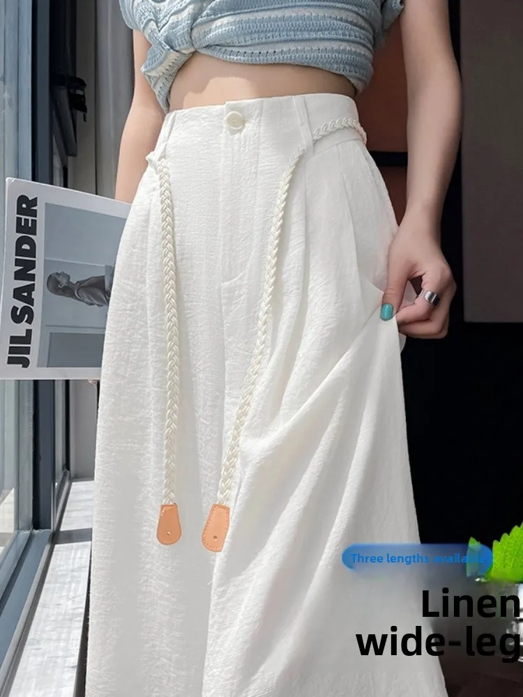 Cintura alta calças de perna larga linho feminino solto ajuste calças casuais sli emagrecimento corte reto verão nova chegada