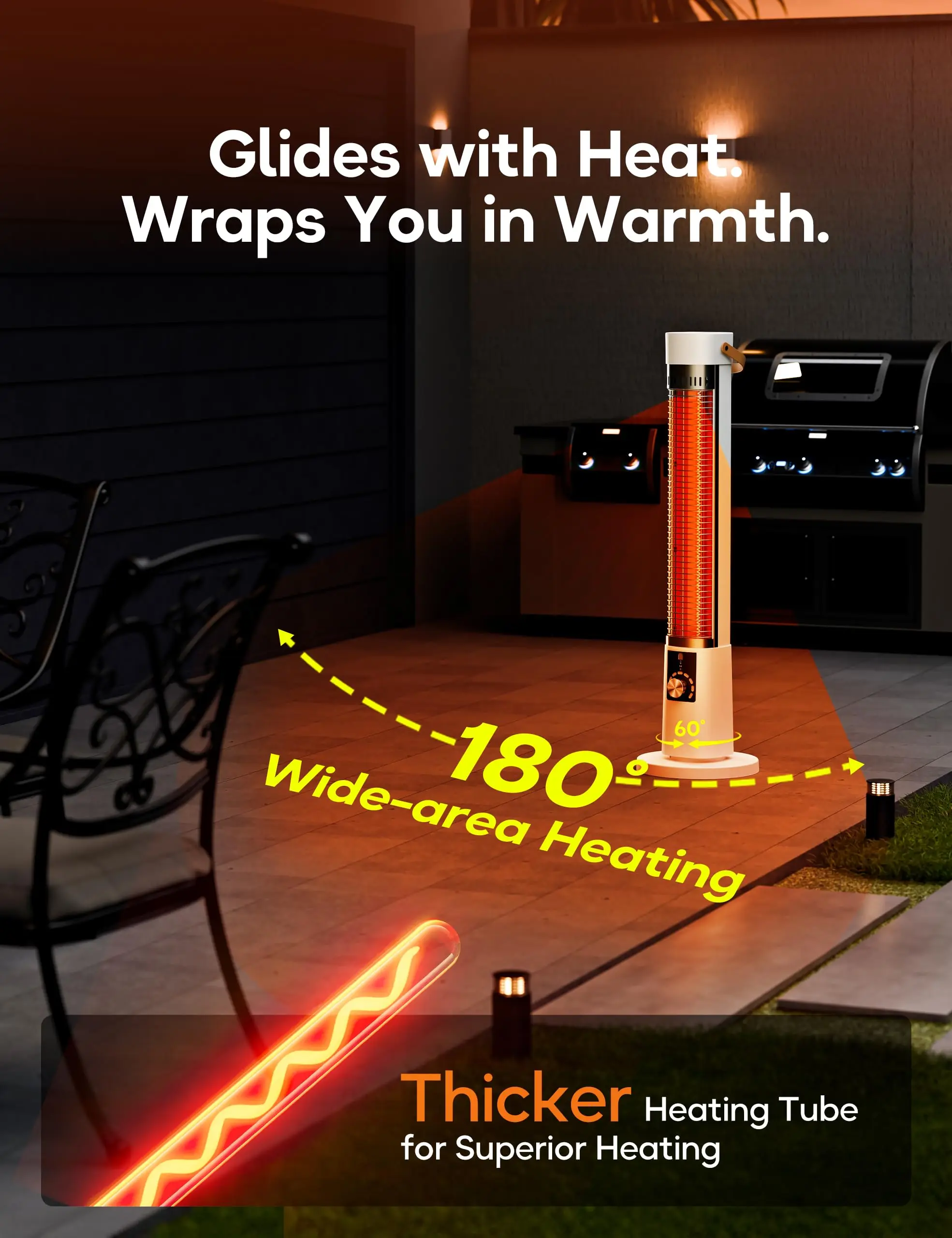 Patio Heater for Outdoor Use, Infrared Electric Outdoor Heater, 1500W Instant Heating, 60-Degree Oscillation, 9 Heat