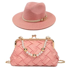 Summer Straw Hats Hats For Women Pearl Bag And Jazz Cap Set Fashionable Ladies Beach Sun Hat Panama Hat Girl Hat Wholesale