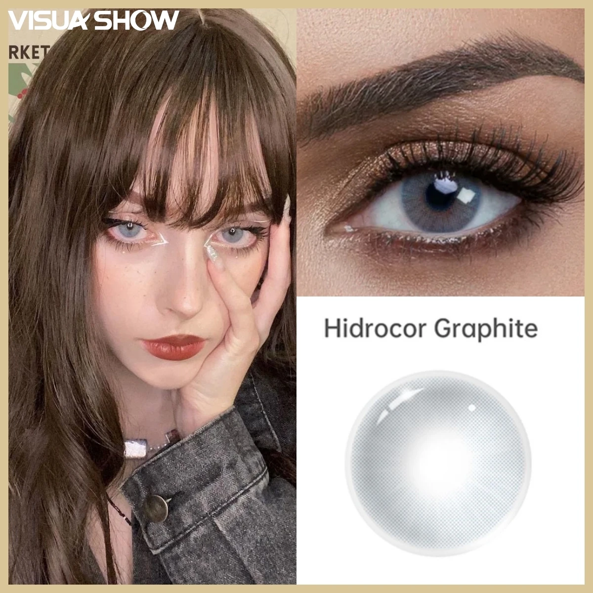 Lentes de Contato Coloridas com Prescrição VISUASHOW Aurora Hazel 1 Par Uso Anual Cosméticos Naturais para Maquiagem e Uso Diário