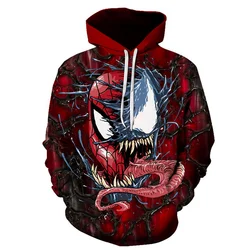 2024 Miniso 3D Venom Hoodie Spiderman Pattern Men's Jacket Sweatshirt Outdoor Hiking Sports Top Men's Casual Sports Sweatshirt