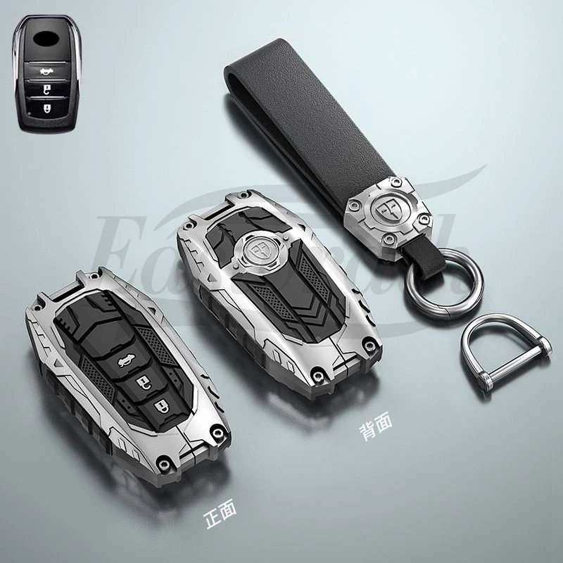 Car Zinc Alloy Silicone Key Case Holder Cover Bag For Toyota Prado Land Cruiser LC Camry CHR RAV4 Remote Fob Control Key Shell