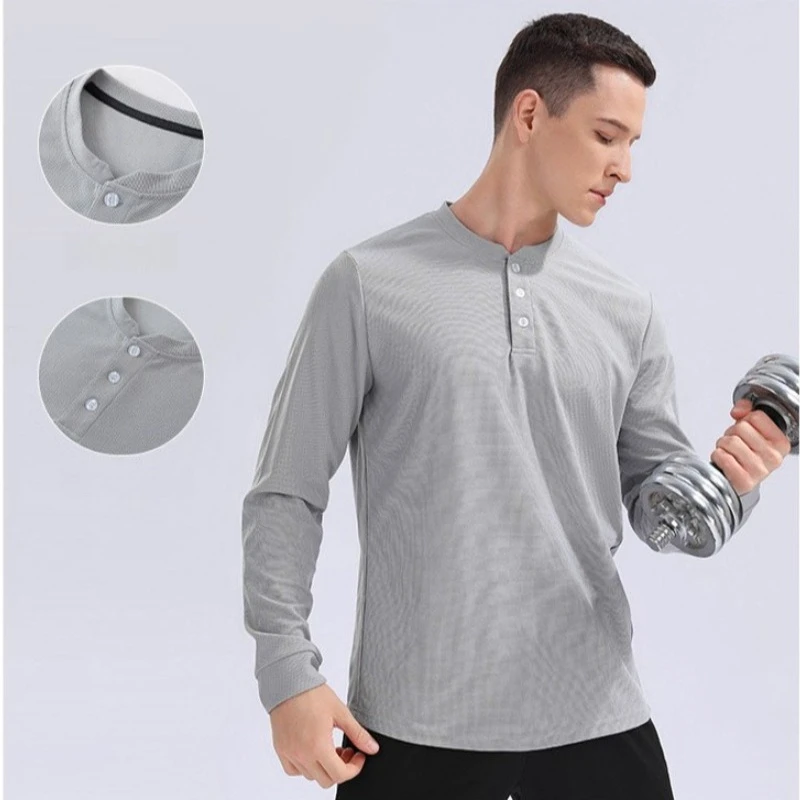 

​​Men's Structured Stand-Collar T-Shirt: Half-Button Athletic Base Layer - Crisp Mobility for Gym & Casual (Spring/Autumn Core)​