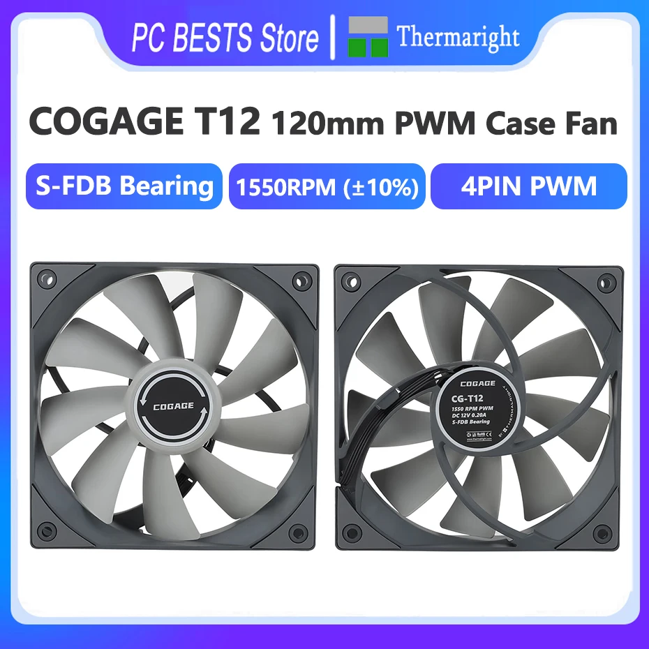 Thermalright COGAGE CG-T12 Case Fan S-FDB Bearing 4pin PWM 120mm CPU Cooling Fan