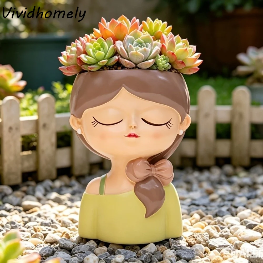 Gardening Supplies Resin Girl Face Planter Pot Cartoon Realistic Fairy Flowerpot Nordic Style Decorative Planter Drawing Room