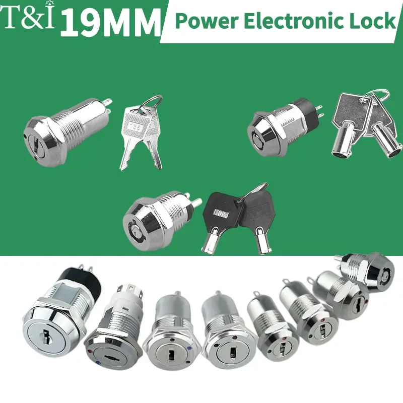 19MM Power Electronic Locks with Switch Key Single/Double Pull Sets of 5/10/20 (Models: 1201, 1203, 1204, 1601, 1901, and 1902)