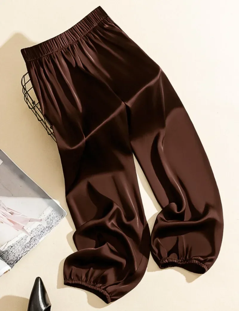 Hight Wais Ice Silk Acetate Wide Leg Pants For Women Summer Loose Silk Satin Knickerbockers Silk Pants Ankle Length Trousers Y2k